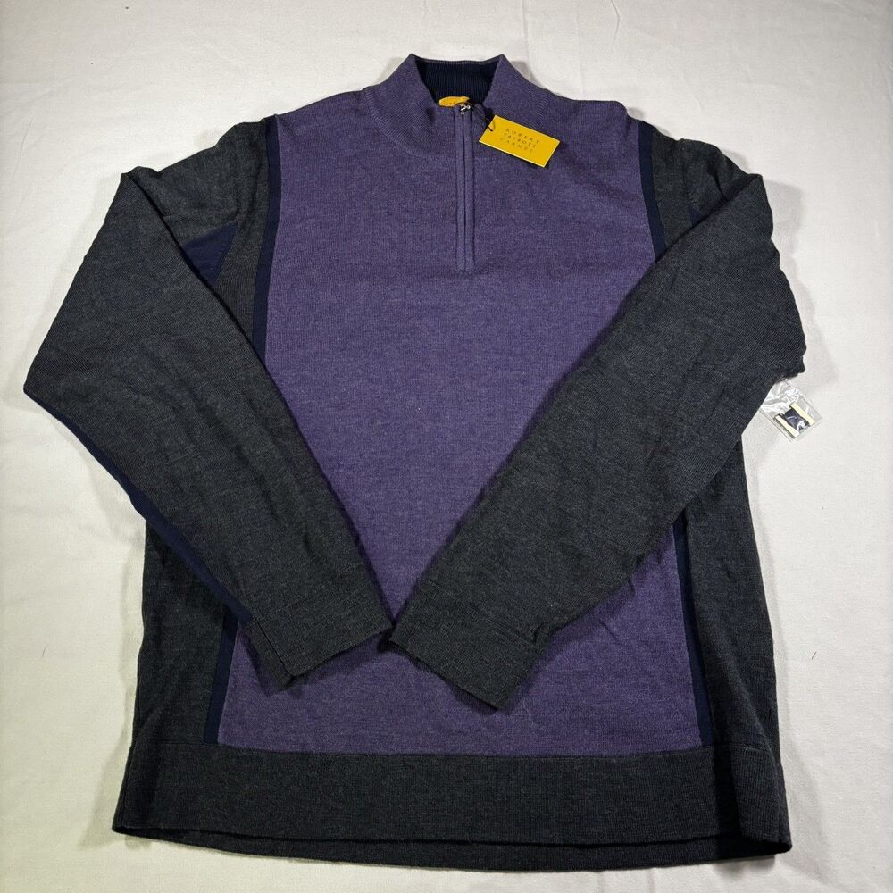Robert Talbott Carmel 100% Wool 1/4 Zip Long Sleeve Sweater Size XL Quiet Luxury